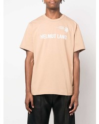 beige bedrucktes T-Shirt mit einem Rundhalsausschnitt von Helmut Lang