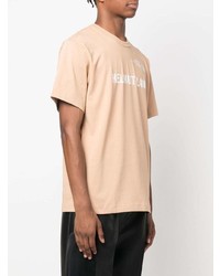 beige bedrucktes T-Shirt mit einem Rundhalsausschnitt von Helmut Lang