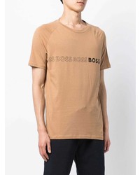 beige bedrucktes T-Shirt mit einem Rundhalsausschnitt von BOSS