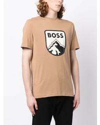 beige bedrucktes T-Shirt mit einem Rundhalsausschnitt von BOSS