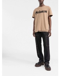 beige bedrucktes T-Shirt mit einem Rundhalsausschnitt von Alexander McQueen