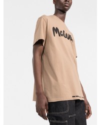 beige bedrucktes T-Shirt mit einem Rundhalsausschnitt von Alexander McQueen