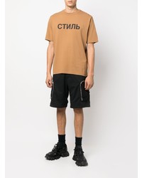 beige bedrucktes T-Shirt mit einem Rundhalsausschnitt von Heron Preston