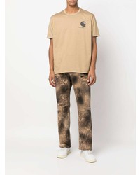 beige bedrucktes T-Shirt mit einem Rundhalsausschnitt von Junya Watanabe