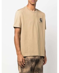 beige bedrucktes T-Shirt mit einem Rundhalsausschnitt von Junya Watanabe