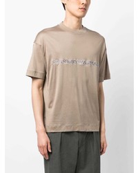 beige bedrucktes T-Shirt mit einem Rundhalsausschnitt von Emporio Armani