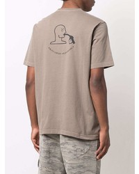 beige bedrucktes T-Shirt mit einem Rundhalsausschnitt von Diesel