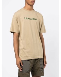 beige bedrucktes T-Shirt mit einem Rundhalsausschnitt von Liberaiders