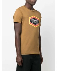 beige bedrucktes T-Shirt mit einem Rundhalsausschnitt von Diesel