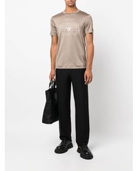 beige bedrucktes T-Shirt mit einem Rundhalsausschnitt von Emporio Armani