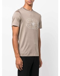 beige bedrucktes T-Shirt mit einem Rundhalsausschnitt von Emporio Armani