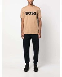 beige bedrucktes T-Shirt mit einem Rundhalsausschnitt von BOSS