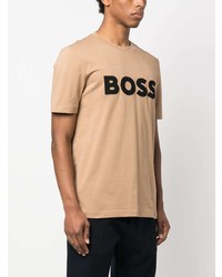 beige bedrucktes T-Shirt mit einem Rundhalsausschnitt von BOSS