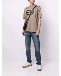 beige bedrucktes T-Shirt mit einem Rundhalsausschnitt von Emporio Armani