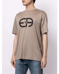 beige bedrucktes T-Shirt mit einem Rundhalsausschnitt von Emporio Armani