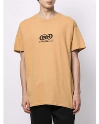 beige bedrucktes T-Shirt mit einem Rundhalsausschnitt von Blood Brother