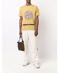 beige bedrucktes T-Shirt mit einem Rundhalsausschnitt von Stone Island