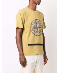 beige bedrucktes T-Shirt mit einem Rundhalsausschnitt von Stone Island