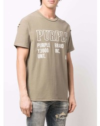 beige bedrucktes T-Shirt mit einem Rundhalsausschnitt von purple brand