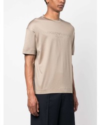 beige bedrucktes T-Shirt mit einem Rundhalsausschnitt von Emporio Armani