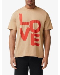 beige bedrucktes T-Shirt mit einem Rundhalsausschnitt von Burberry