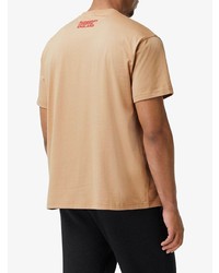 beige bedrucktes T-Shirt mit einem Rundhalsausschnitt von Burberry