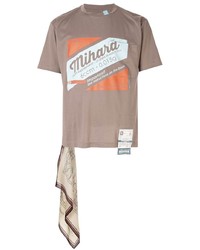 beige bedrucktes T-Shirt mit einem Rundhalsausschnitt von Maison Mihara Yasuhiro