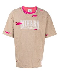 beige bedrucktes T-Shirt mit einem Rundhalsausschnitt von Maison Mihara Yasuhiro