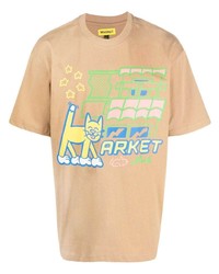 beige bedrucktes T-Shirt mit einem Rundhalsausschnitt von MARKET