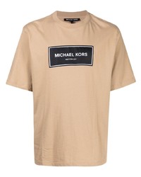 beige bedrucktes T-Shirt mit einem Rundhalsausschnitt von Michael Kors