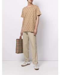 beige bedrucktes T-Shirt mit einem Rundhalsausschnitt von Polo Ralph Lauren