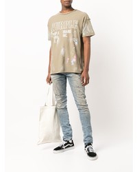 beige bedrucktes T-Shirt mit einem Rundhalsausschnitt von purple brand