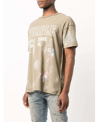 beige bedrucktes T-Shirt mit einem Rundhalsausschnitt von purple brand