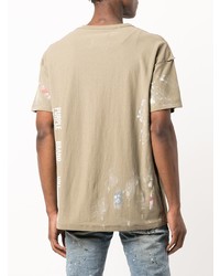 beige bedrucktes T-Shirt mit einem Rundhalsausschnitt von purple brand