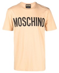 beige bedrucktes T-Shirt mit einem Rundhalsausschnitt von Moschino