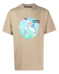 beige bedrucktes T-Shirt mit einem Rundhalsausschnitt von Palm Angels