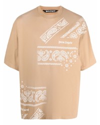 beige bedrucktes T-Shirt mit einem Rundhalsausschnitt von Palm Angels