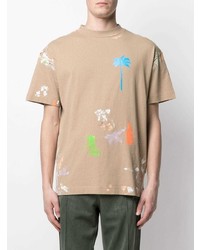 beige bedrucktes T-Shirt mit einem Rundhalsausschnitt von Palm Angels