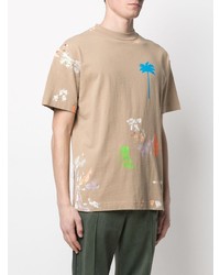 beige bedrucktes T-Shirt mit einem Rundhalsausschnitt von Palm Angels