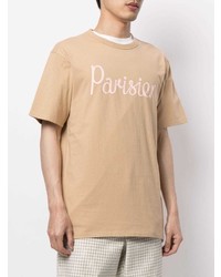 beige bedrucktes T-Shirt mit einem Rundhalsausschnitt von MAISON KITSUNÉ