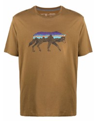 beige bedrucktes T-Shirt mit einem Rundhalsausschnitt von Patagonia