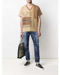 beige bedrucktes T-Shirt mit einem Rundhalsausschnitt von DSQUARED2