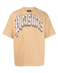 beige bedrucktes T-Shirt mit einem Rundhalsausschnitt von Pleasures