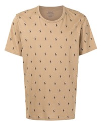 beige bedrucktes T-Shirt mit einem Rundhalsausschnitt von Polo Ralph Lauren