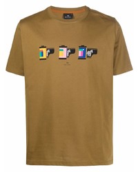beige bedrucktes T-Shirt mit einem Rundhalsausschnitt von PS Paul Smith