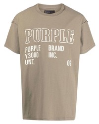 beige bedrucktes T-Shirt mit einem Rundhalsausschnitt von purple brand