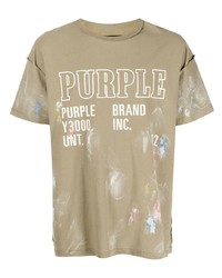 beige bedrucktes T-Shirt mit einem Rundhalsausschnitt von purple brand