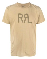 beige bedrucktes T-Shirt mit einem Rundhalsausschnitt von Ralph Lauren RRL
