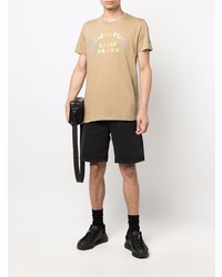 beige bedrucktes T-Shirt mit einem Rundhalsausschnitt von Diesel