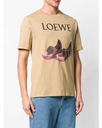 beige bedrucktes T-Shirt mit einem Rundhalsausschnitt von Loewe